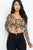 Leopard Print Strap Ruched Front Crop Top