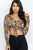 Leopard Print Strap Ruched Front Crop Top